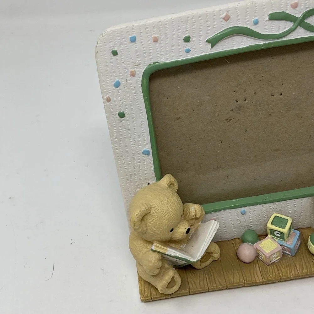 Vintage Nursery Picture Frame Teddy Bear Bunny Lamb 3D Resin 3.5x5 Pastel White